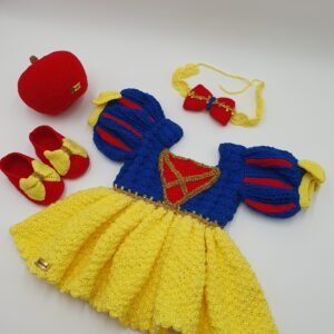 Set «Dulce Sueño de Manzana» ‒ Inspirado en Blancanieves ‒ Outfit Premium para Sesión de Fotos de Bebé a Crochet y Dos Agujas